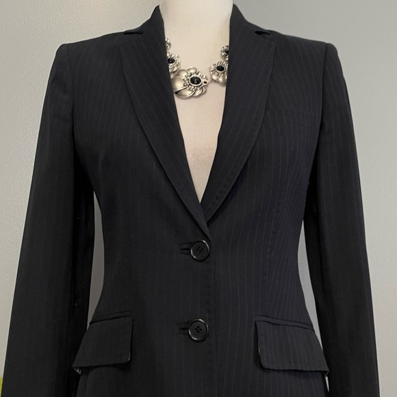 Jigsaw Black Striped Wool Tailored Suit Blazer Jacket 8 - Picture 2 of 5
